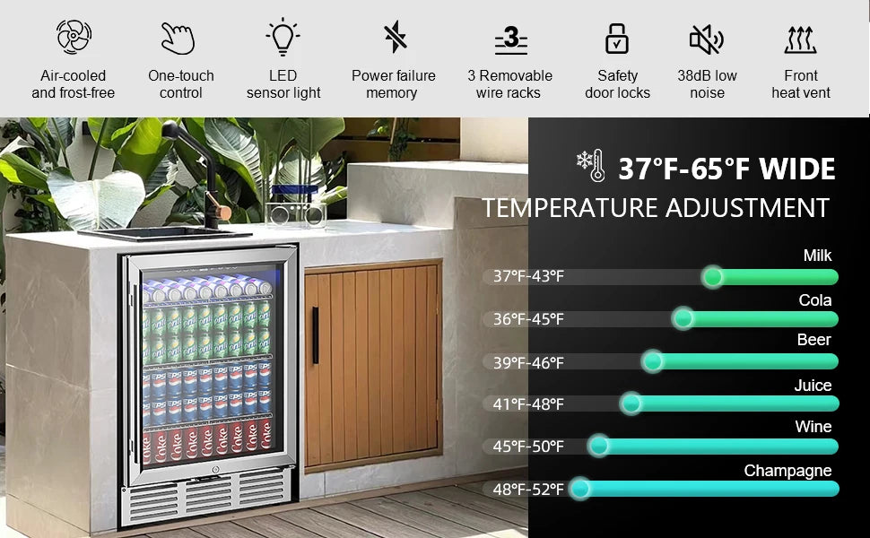 24Inch 180 Can Built-in Beverage Cooler Fridge