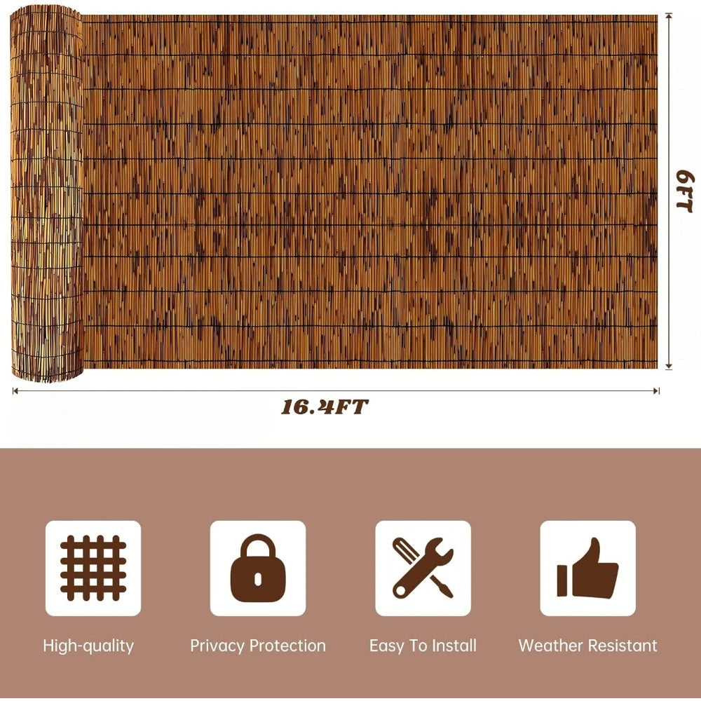 Brown Reed Privacy Bamboo Fence Roll 6 Feet Partition