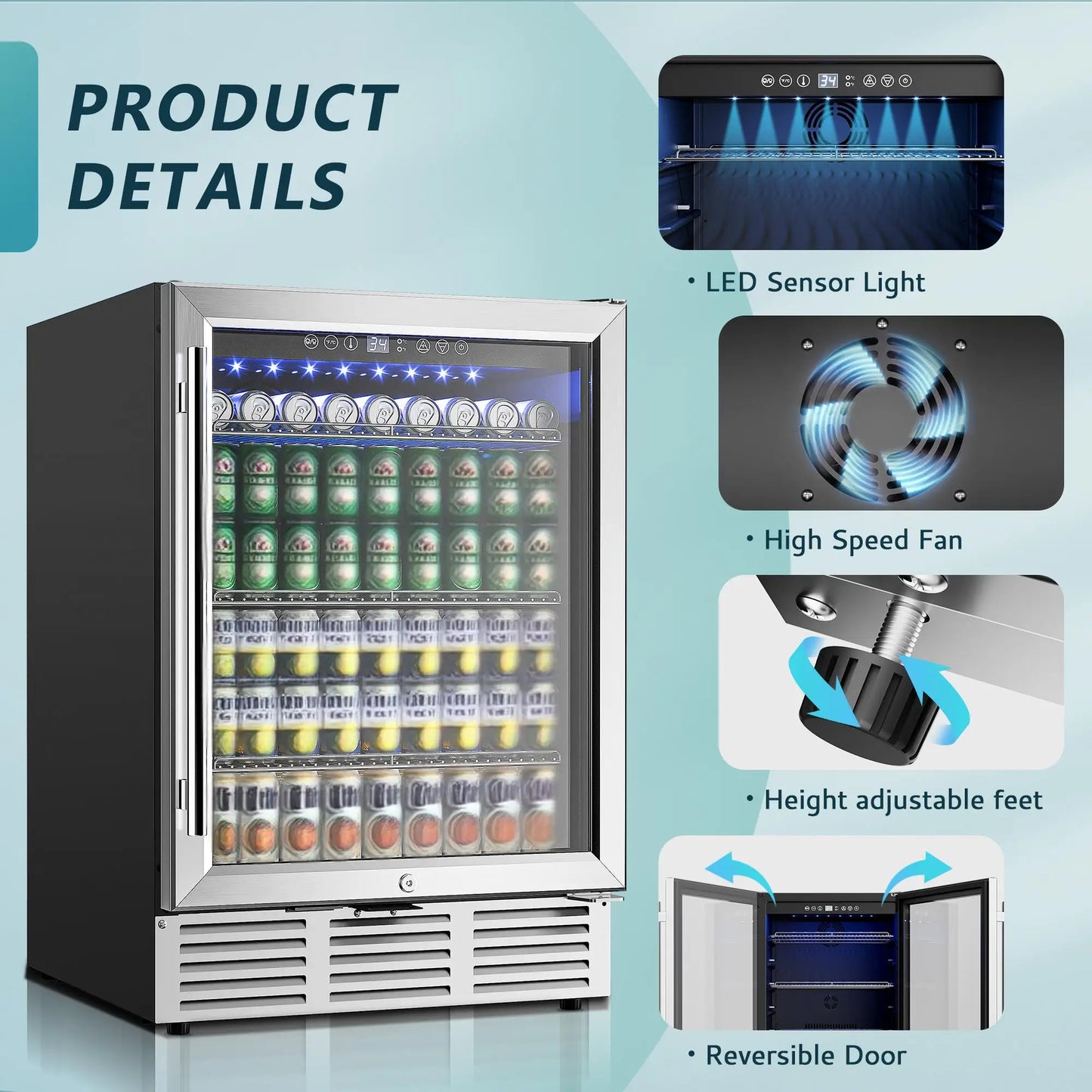 24Inch 180 Can Built-in Beverage Cooler Fridge