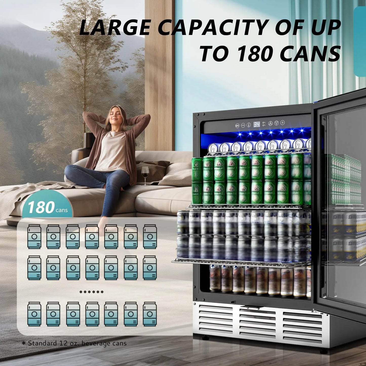 24Inch 180 Can Built-in Beverage Cooler Fridge