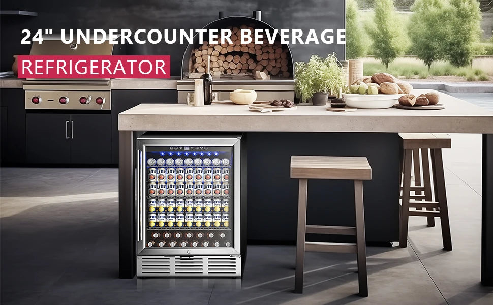 24Inch 180 Can Built-in Beverage Cooler Fridge