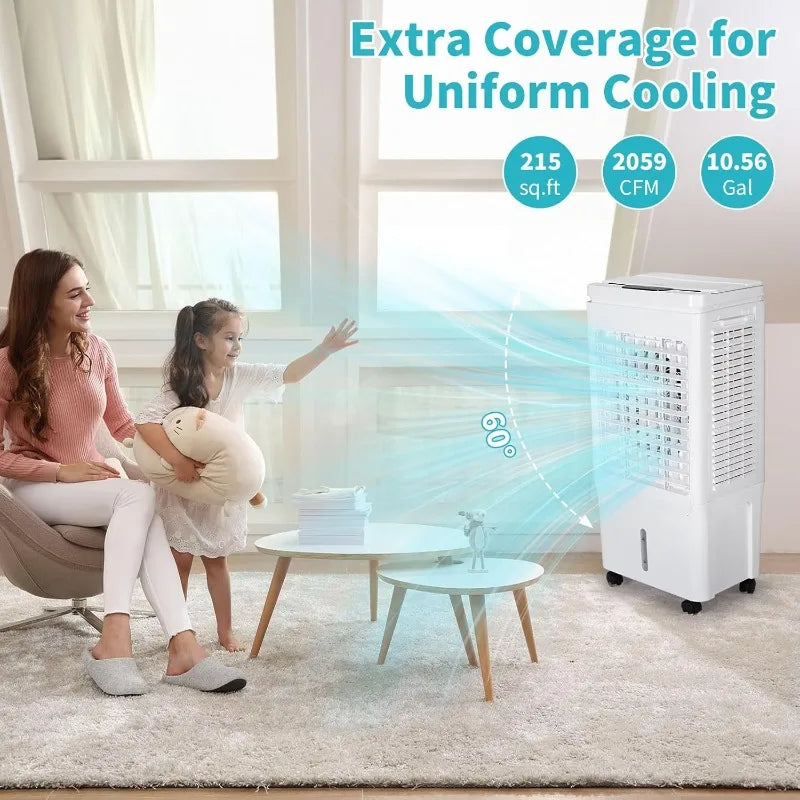 Evaporative Air Cooler w/ 10.6 Gallon Water Tank, 3-in-1 Cooling Fan