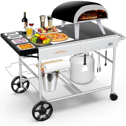 Pizza Oven Table Grill Cart with Pizza Topping Station