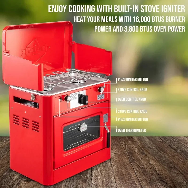 CSA Approved Portable Propane-Powered 2-Burner Stove & Oven
