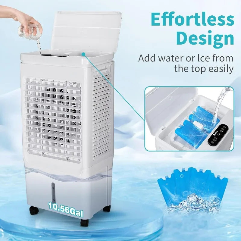 Evaporative Air Cooler w/ 10.6 Gallon Water Tank, 3-in-1 Cooling Fan