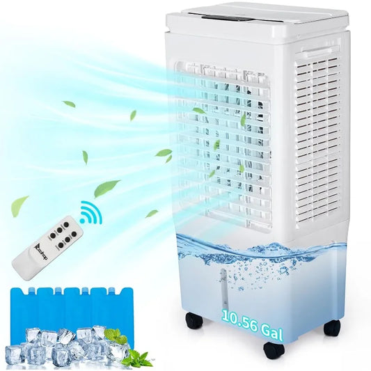 Evaporative Air Cooler w/ 10.6 Gallon Water Tank, 3-in-1 Cooling Fan