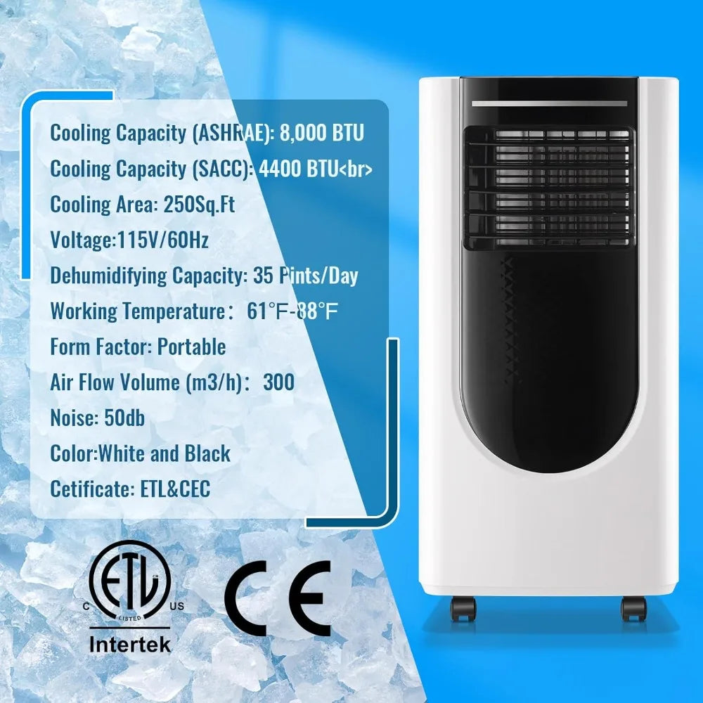 Portable 3-in-1 a/c unit  8000 BTU remote + window kit