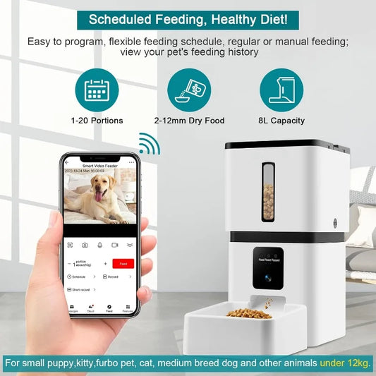 Automatic Pet Food Dispenser with Camera: 5G WiFi 8L Motion Detection