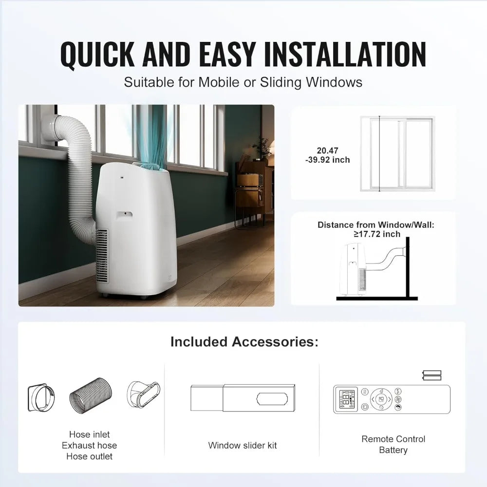 Portable air conditioner 14000 BTU, air conditioning unit, built-in 3-in-1 cooling, dehumidifier, and fan mode